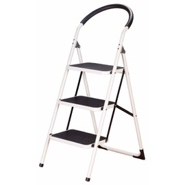 LivingSURE 3 Step Ladder Stool Combo with Handgrip, Anti-Slip Folding Step Stool, Extra Wide Pedal Step Sturdy Household Ladder, Comfortable Backrest – Supports Up to 300 Pounds, Measures 14 3/4" W x