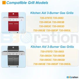 BBQration Replacement Kit for Kitchen Aid 720-0787D 730-0787D 720-0953 730-0953 720-0953L, 7MM Solid Stainless Steel Cooking Grates, Burner and Heat Plates Replacement Parts for Kitchen Aid Gas Grill