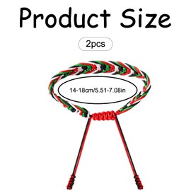 Bojueshaw 2pcs Braided Bracelets,Adjustable Colorful Braided Bracelets,Layered Woven Bracelet,Palestinian Red Green White Black Rope Bracelet for Men Women