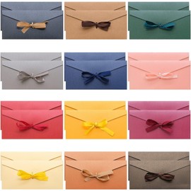 AMJKEJI 24 Pcs Colourful Envelopes, Envelopes with Ribbon, Bow Envelopes, Vintage Kraft Paper Envelopes, Gift Envelopes for Thanksgiving Wedding Birthday Christmas (12 Colour)