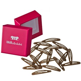 HAARallerliebst Hair Clips Oval (20 Pieces | Brown | Approx. 6 cm) with Box for Storage (Box Colour: Pink)