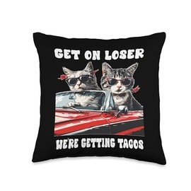 Funny Cat We'll Get Tacos Cats In Car Cinco De Mayo Throw Pillow