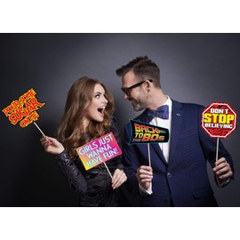 Retro 80's Photo Prop Set - 37 pcs - Funny 1980's Theme Party Decoration, Favors & Supplies