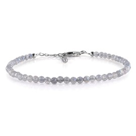 Natural Labradorite Gemstone Full Micro Beads Dainty Bracelet Jewelry for her, Birthstone, Energy Healing Crystals, Silver Plated Chain 8 inch