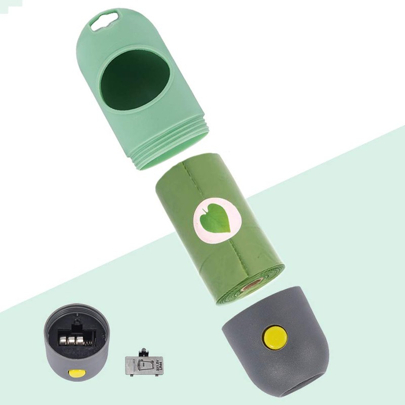 Dog Poop Bag Dispenser with Built-in LED Flashlight and Metal