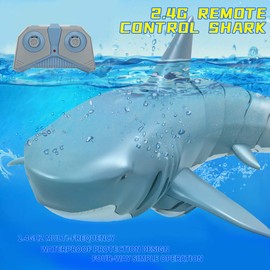 Juguete de tiburón de control remoto, juguete de agua de barco de peces de simulación de cuatro vías con control remoto 2.4G para bañera de piscina