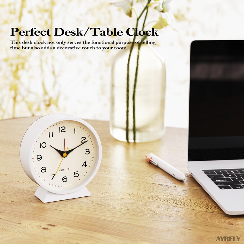 AYRELY® 4.5" Analog Alarm Clock,Small Retro Desk Clock Battery Operated,Slient
