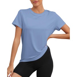 KevaMolly Blue Workout Tops for Women UPF50+ Breathable Loose Fit Yoga T Shirts Short Sleeve Running Gym Athletic Tee Top XXL