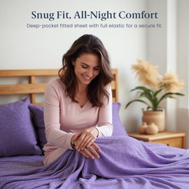 Ella Jayne Jersey Sheets Twin (4 Pieces) All Seasons, Wrinkle Resistant, Cozy Stretchable Knit T-Shirt, Super Soft with Deep Pockets Full Jersey Sheet Set (Heather Purple)