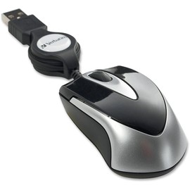 Verbatim USB Corded Mini Travel Optical Wired Mouse for Mac and PC - Metro Series Black