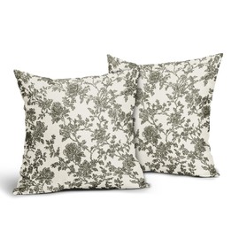 Olive Green Floral Pillow Covers 18x18 Set of 2 Spring Vintage Flower Print Cream Decorative Throw Pillowcases Outdoor Rustic Farmhouse Cushion Cases Summer Seasonal Decor for Home Couch Sofa Bed