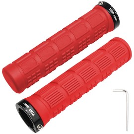 TOPCABIN Bike Grips Double Lock on Locking Bicycle Handlebar Grips Rubber Grips Cycle Bicycle Mountain Bike BMX Floding((Aluminum lock plug + Rubber Grips) Red 1 Pair)