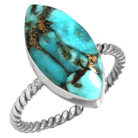 Jeweloporium 925 Silver Ring for Women Size O Copper Blue Turquoise Gemstone Vintage Silver Ring Easter Gift Solitaire Jewelry