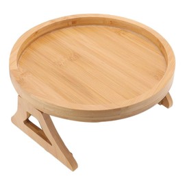 CECOMBINE Natural Wood Sofa Side Tables Tray, Round Portable Arm Tray Table, Foldable Sofa Armrest Clip On Tray Couch Arm Rest Organizer