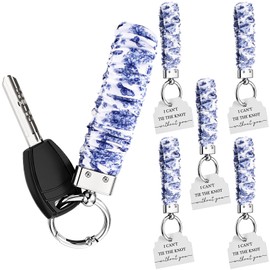 Equsion 6 Sets Wristlet Keychain Scrunchie Keychain Wristlet for Women Bridal Shower Bridesmaid Gifts Weddings Women Stretchy Cute Floral Keyring Wrist Holder Bracelet Lanyard with Cards(Blue)