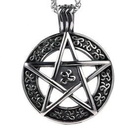 FIZIZDH Men's Stainless Steel Star Pentagram Pentacle Pagan Wiccan Witch Gothic Pendant Necklace,24 inch Keel Link Chain
