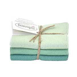Solwang Cleaning Cloths, Set of 3, Knitted Cotton Wipes (Summer Green Combi)