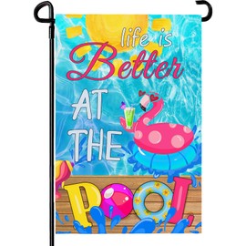 Dacawin Life is Better at the Pool Garden Flag Swimming Pool Party Yard Flags Happy Summer Welcome Decorative Flags for Outside Patio Porch Home Decoration 12x18 Double Sided