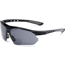 The San Fran Half Frame Bifocal Sun Reader Reading Glasses, Plastic Sport and Wrap-Around Sunglasses for Men and Women + 1.50 Black with Grey