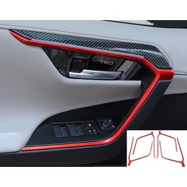 KEAIMEI Car Accessories Fit for Toyota RAV4 (XA50) 2019 2020 2021 2022 Door Inner Armrest Frame Handle Decor Cover Trims ( Red ) ABS 4PCS