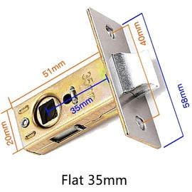 Boxonly Flat Tubular Mortice Latch 35mm Stainless Steel Door Latch Sprung Lever Door Handles