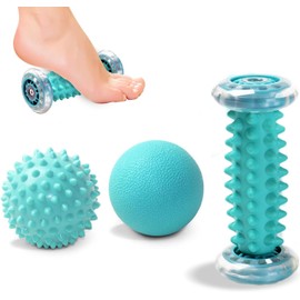 3 Pzas Rodillos de Masaje para Pies，Rodillo y Pelota para Masajes Aliviar la Plantar Fasciitis，Alivia el Dolor para Pies, Brazos, Piernas, Ideal para Fascitis Plantar, Relajante, Reflexología (Verde)