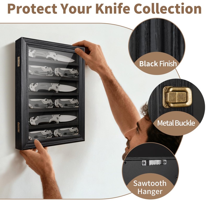 ASmileIndeep Pocket Knife Display Case, 6 Rows Knives Box Cabinet