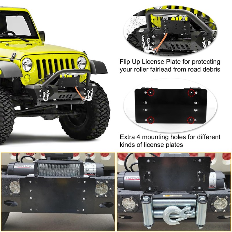 PSLER Fairlead Mounted Flip-Up License Plate Bracket for UTV ATV