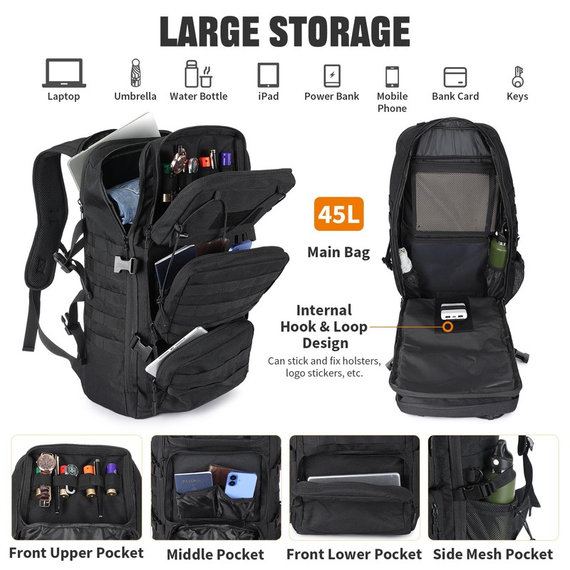 G-raphy 45L Tactical Backpacks for Men, Molle Hiking Daypack, Large