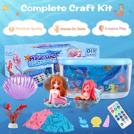 Plunack Mermaid Terrarium Light Up Kit for Kids - Birthday Gift for Girls 4-5-6-7-8-11 Year Old, DIY Mermaid Craft Toy with LED Night Light & Remote - Creative Arts and Crafts Gift for Girls Ages 4-12