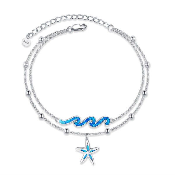 DAYLINLOVE Anklet with Starfish and Waves Sterling Silver Anklet with