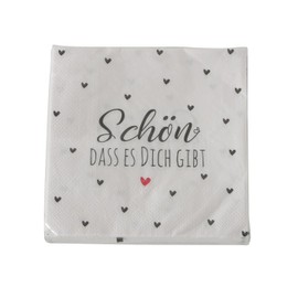 3 x 20 Napkins 'Schön dass es dich gibt' White, Red, Black - Hearts Sayings 3-Ply 33 x 33 cm