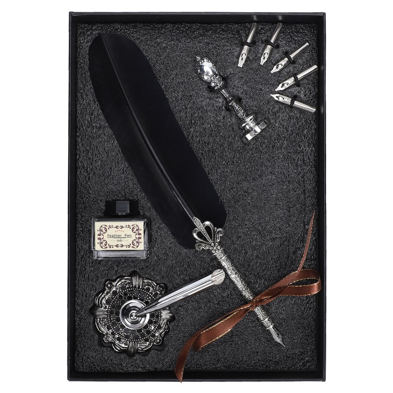 Quill Pen Set Feather Writing Dip Pen Stamp Students Teacher
