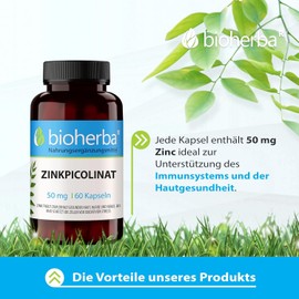Zinc Capsules - High Dose Zinc Picolinate 50 mg Pack of 300 by BIOHERBA to Support Immune System Skin and General Health