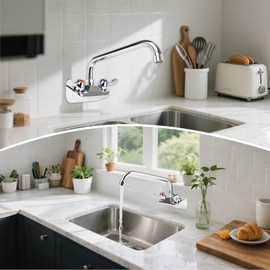 KWODE 4" Center Wall Mount Kitchen Faucet with 10" Swivel Spout, Dual Lever Handles Commercial Hand Sink Faucet for Commercial Food Industrial Restaurant,1/2" NPT Male Inlet, Brass