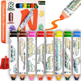 nsxsu Wooden 3 in 1 Jumbo Crayons for Toddlers & Kids, Chunky Washable Bath Crayon, Water Soluble Thick Coloured Pencils, Fat Triangular Colour Pencil with Sharpener, Easy-Grip (Classic Colour, 8)