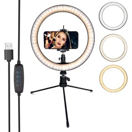 DaVoice Desktop Ring Light for Zoom Meetings, Small Ring Light for Desk with Stand, Tabletop Ring Light for Desktop, Table Top Ring Light with Stand and Phone Holder, 10" 3 Light Modes