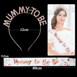2 Piece Baby Shower Decoration Set Mummy To Be Sash with Headband Baby Shower Party Decoration Baby Shower Hair Band Pregnancy Decoration for Pregnant Mother Gift Baby Shower Decoration (Rose Gold)