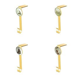 Topanke 4 Pcs Christmas Stocking Holders, Mantle 4 Styles Merry Christmas Snowflake Reindeer Santa Claus Tree Stocking Hangers for Fireplace Christmas Decoration Gold