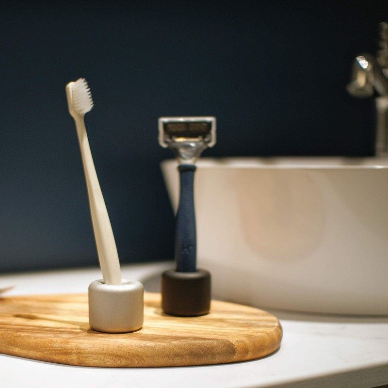 Mudai Aluminium Toothbrush Holder Stand, Pack of 2 (Satin Silver)