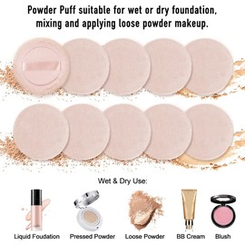 10pcs Powder Puff Cotton Cosmetic Powder Makeup Puffs Pads Makeup with Ribbon Face Powder Puffs for Loose and Foundation 2.36 inch. (Color1)