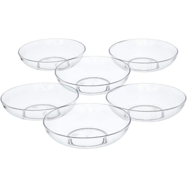 6" Clear Acrylic Pie Plate, Floral Dish, Snack Bowl, Premium Heavy Duty Plastic Dinner Plate, Wedding, Reusable for Party, Home and Holiday Decor, 6 Pack