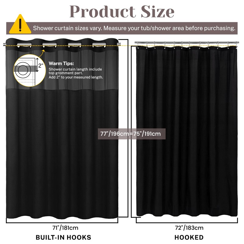 SORTTO No Hook Slub Textured Shower Curtain with Snap in