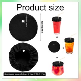 Tinoaly 50pcs Drink Covers, Polyester Elastic Stretchable Washable Drink Protector with Straw Hole Bottle Protection Accessories Fits Most Cups for Bar Club Party (Black)