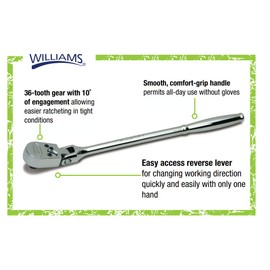 Williams JHWM-52EHFA 1/4-Inch Drive Enclosed Flex Head Ratchet with Chrome Finish