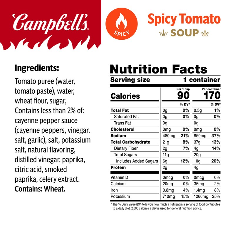 Campbell’s Spicy Tomato Soup, 15.4 oz Microwavable Bowl (Pack of