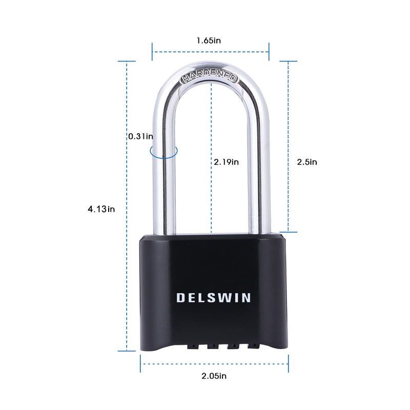 DELSWIN Combination Lock Outdoor Padlock - Weatherproof Extended 2-1/2 in.