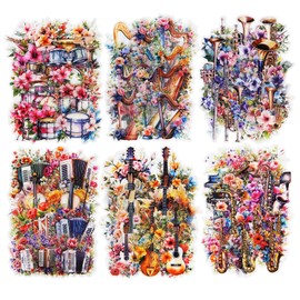 MiyouLuna 120Pcs Flowering Symphony PET Stickers, Watercolor Musical Instrument Ephemera for Scrapbooking, Journaling, and Craft Supplies