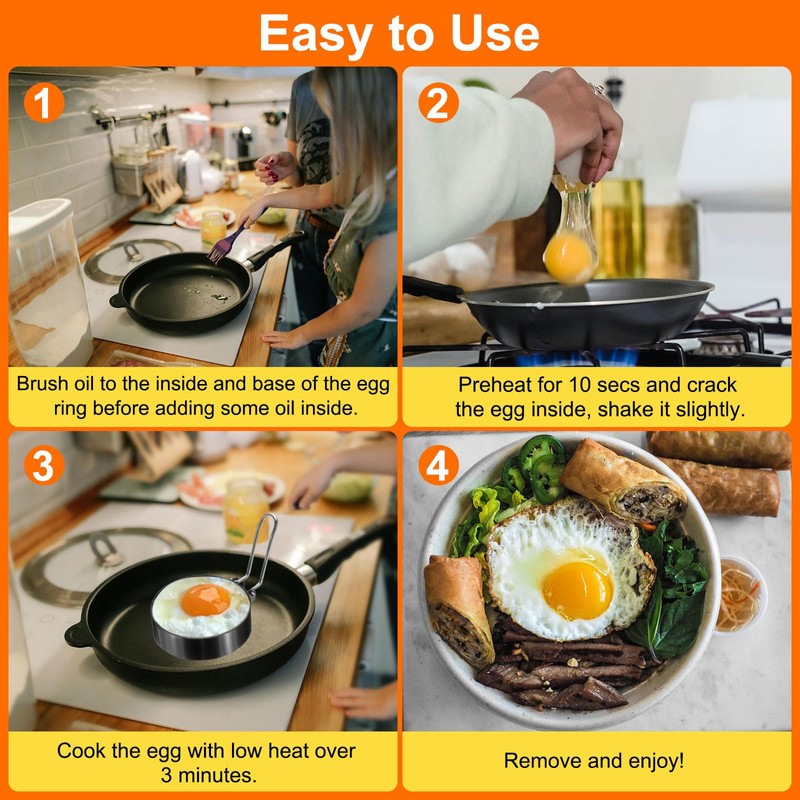 HARFINGTON 6Pcs Egg Rings 4" Stainless Steel Nonstick Round Pancake
