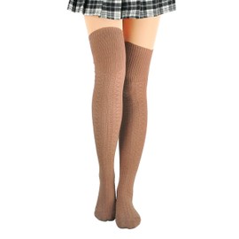 Joyingtwo Womens Girls Winter Spring Plus Size Over Knee Leg Warmer Knit Crochet Thigh Boot Socks Leggings, Khaki